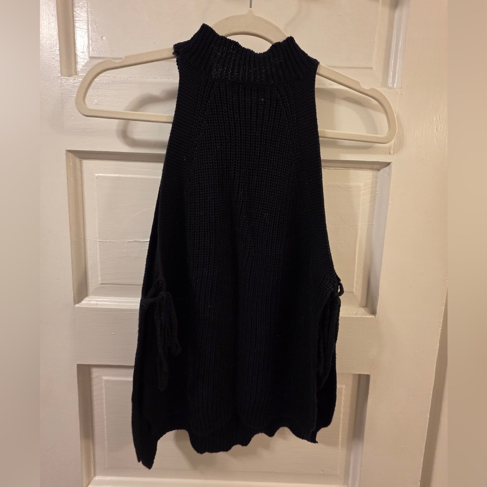 Superdown Black Ribbed Knit Mock Neck Sweater Tank Top